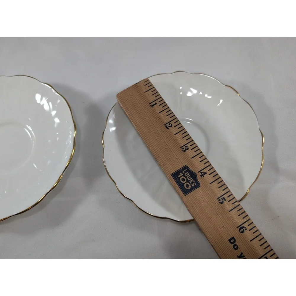 Mint Aynsley pair (2) White‎ Saucer With Gold Rim Petal Design No Cups